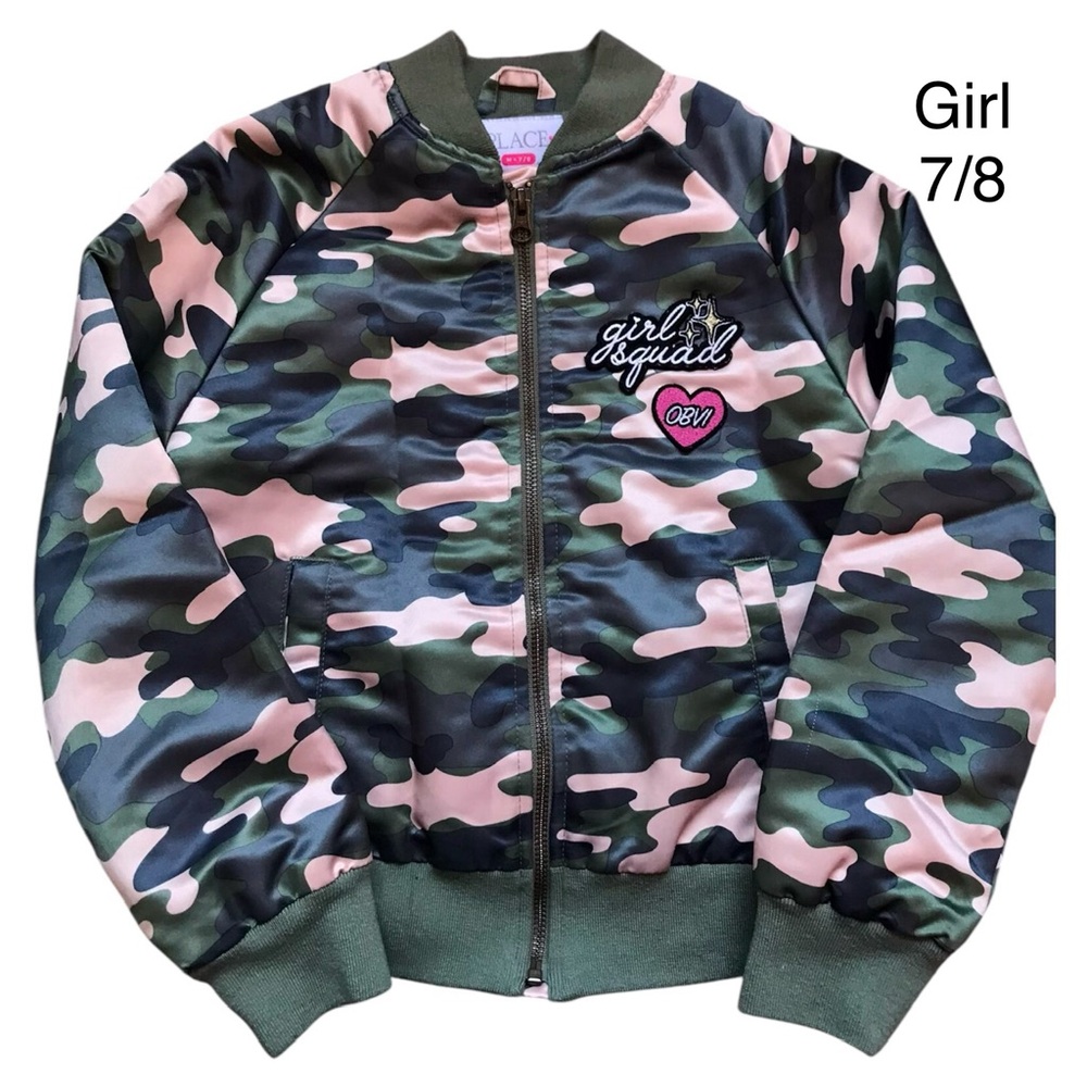 Girl Squad, Girls Rule Camo Bomber Jacket Size 7-8. Mid-weight